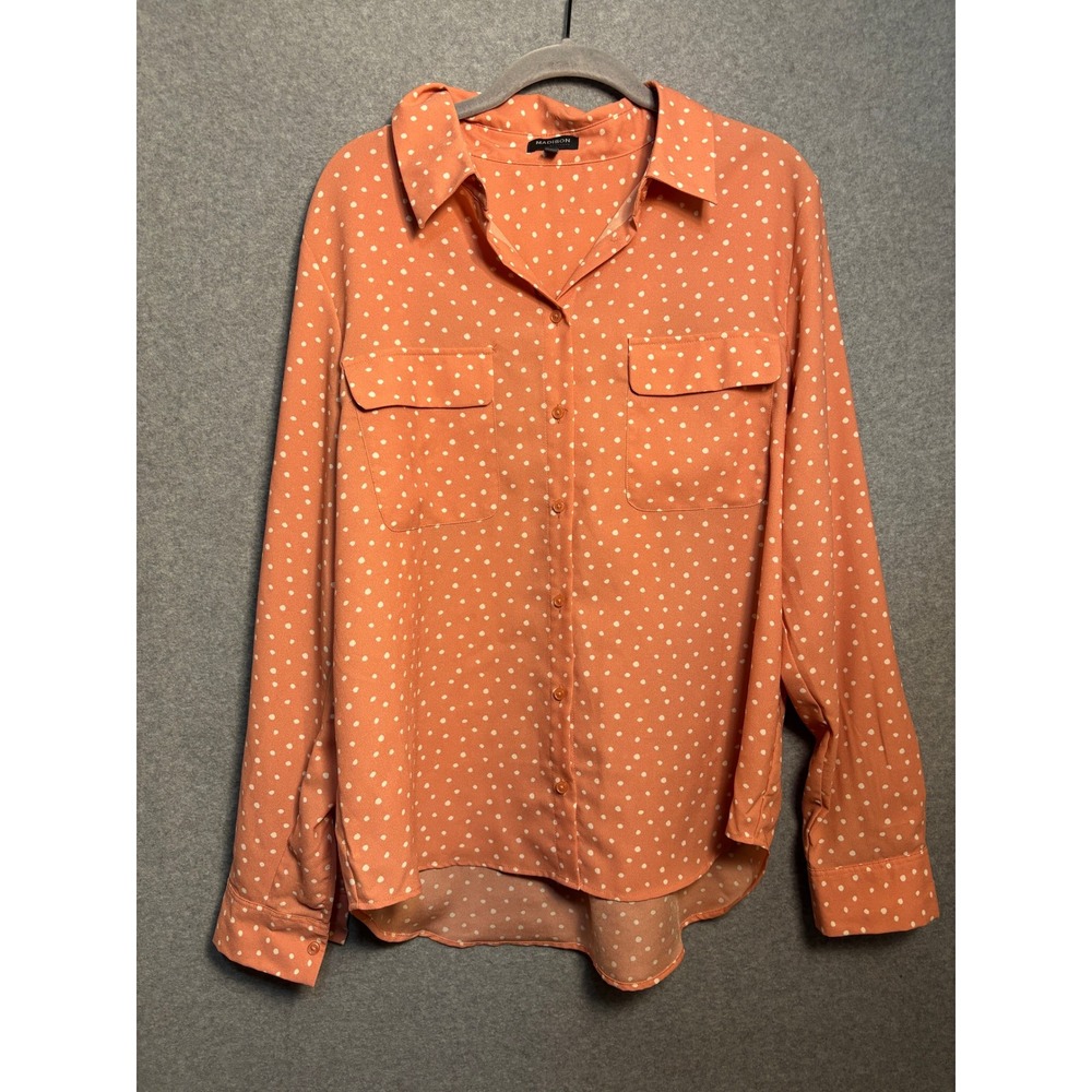 Madison Plus Peach Polka Dot Button Front Blouse XL Cottagecore Office Chic